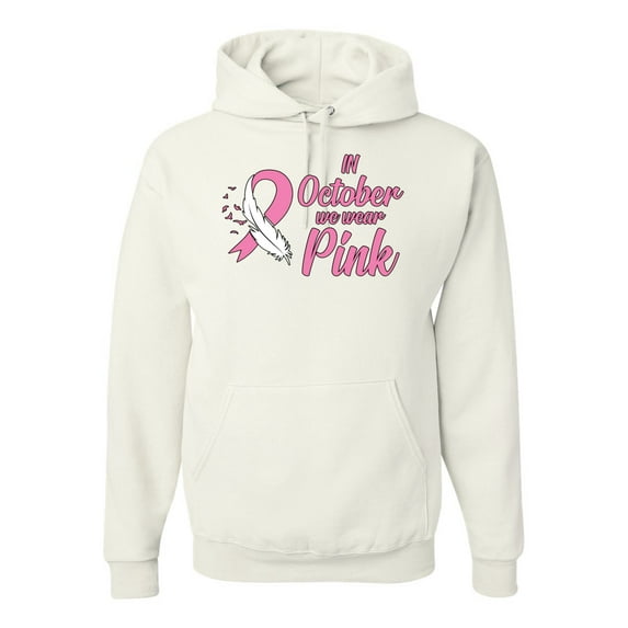 In October We Wear Pink Awareness Unisex Graphic Hoodie Sweatshirt, White, X-Large