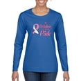 thumbnail image 1 of In October We Wear Pink Awareness Womens Graphic Long Sleeve T-Shirt, Royal, X-Large, 1 of 3