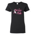 thumbnail image 1 of In October We Wear Pink Awareness Womens Graphic T-Shirt, Black, Small, 1 of 3