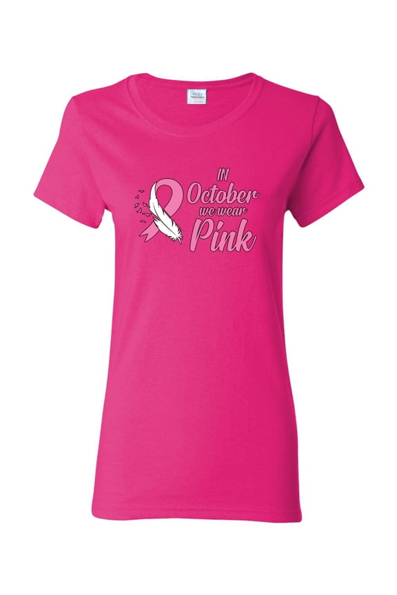 In October We Wear Pink Awareness Womens Graphic T-Shirt, Fuschia, Large