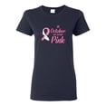 thumbnail image 1 of In October We Wear Pink Awareness Womens Graphic T-Shirt, Navy, X-Large, 1 of 3