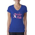 thumbnail image 1 of In October We Wear Pink Awareness Womens V-Neck Tee, Royal, 2XL, 1 of 3