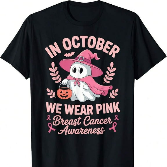 In October We Wear Pink Breast Cancer Awareness Halloween T-Shirt