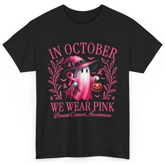 In October We Wear Pink Breast Cancer Awareness Halloween T-Shirt