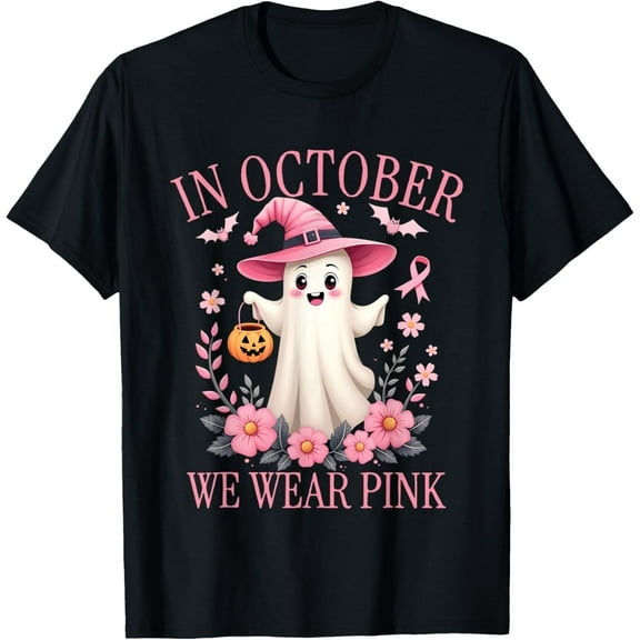 In October We Wear Pink Breast Cancer Awareness Halloween T-Shirt