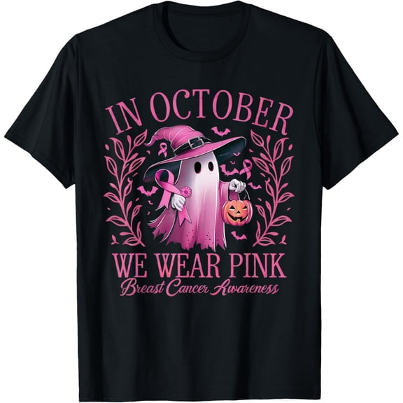 In October We Wear Pink Breast Cancer Awareness Halloween T-Shirt