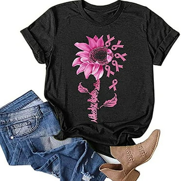 In October We Wear Pink Breast Cancer Awareness Shirt Short Sleeve Crewneck Tshirts Loose Fit Tee Shirts