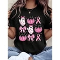 thumbnail image 1 of In October We Wear Pink Breast Cancer Awareness T-Shirt for Women, Pink Ghost Pumpkin Bow Fall Halloween Graphic Soft Cotton Relaxed Fit Casual Tee, 1 of 9