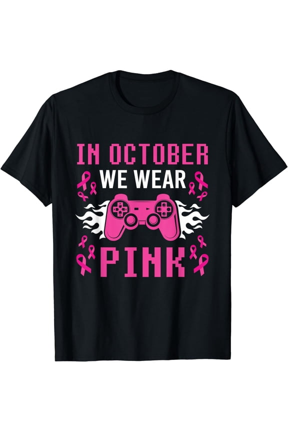 In October We Wear Pink Breast Cancer Gaming Kids Boys Youth T-Shirt