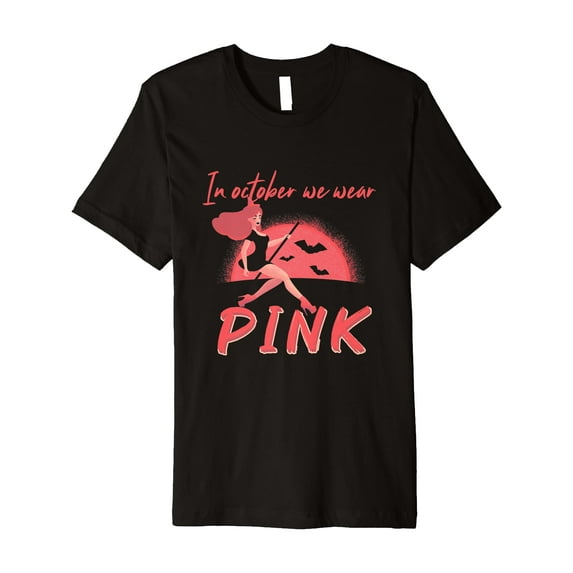 In October We Wear Pink Breast Cancer Pink Halloween Witch T-Shirt