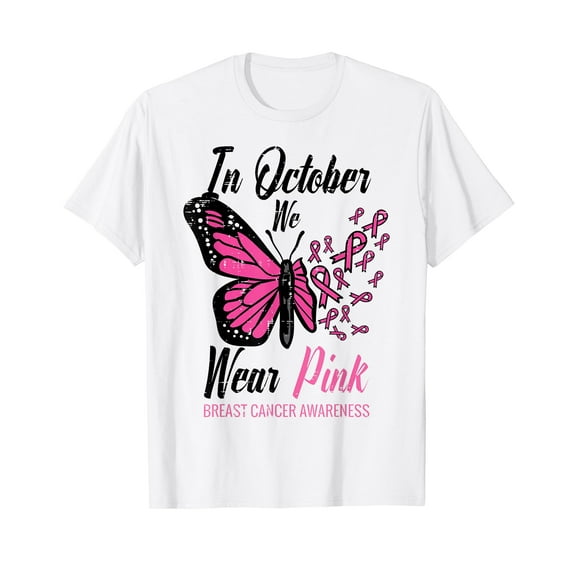 In October We Wear Pink Butterfly Breast Cancer Awareness T-Shirt