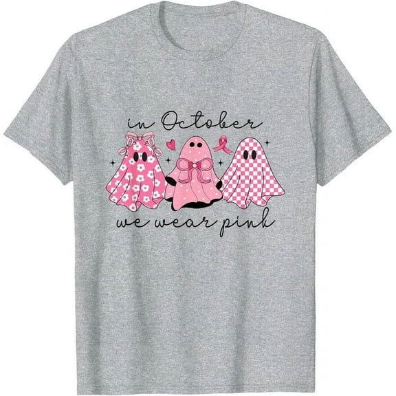 In October We Wear Pink Cute Ghost Women'S T-Shirt Unisex S-5XL Hot Trending Shirt, Vintage Birthday Gift