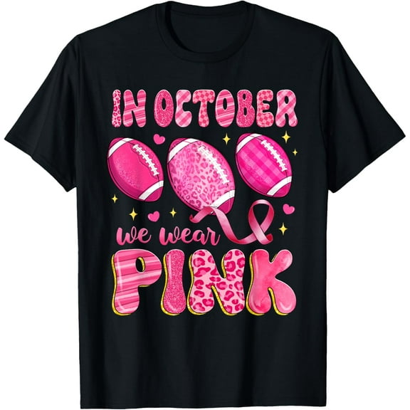 In October We Wear Pink Football Leopard Breast Cancer T-Shirt