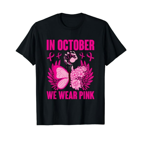 In October We Wear Pink For Fighters Breast Cancer Awareness T-Shirt