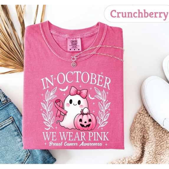 In October We Wear Pink Ghost Shirt – Comfort Colors Fall Awareness Pullover