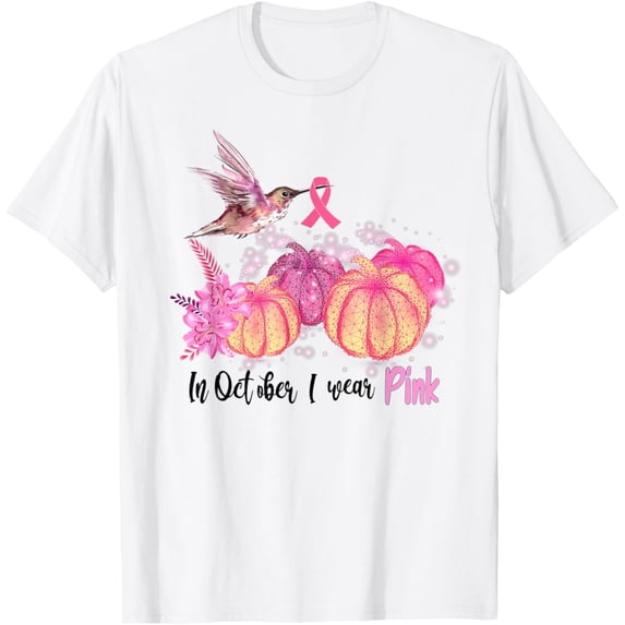In October We Wear Pink Hummingbird Breast Cancer Awareness T-Shirt