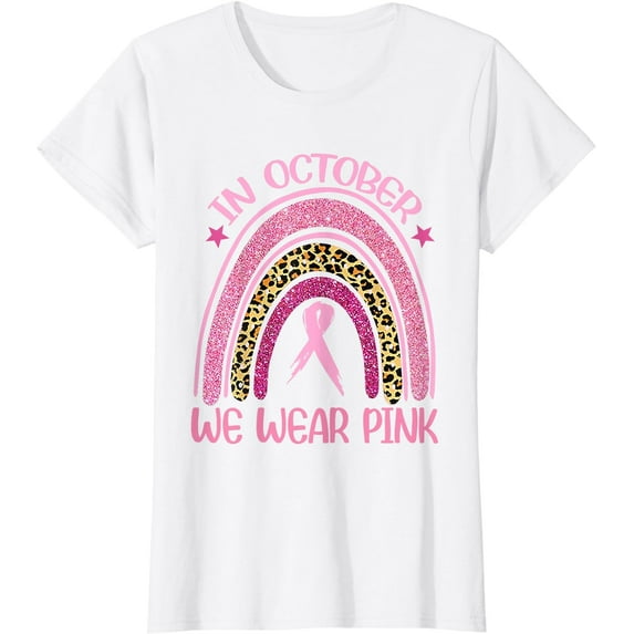 In October We Wear Pink Leopard Breast Cancer Awareness T-Shirt