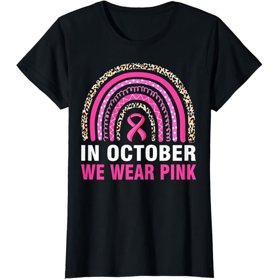 In October We Wear Pink Leopard Breast Cancer Awareness T-Shirt