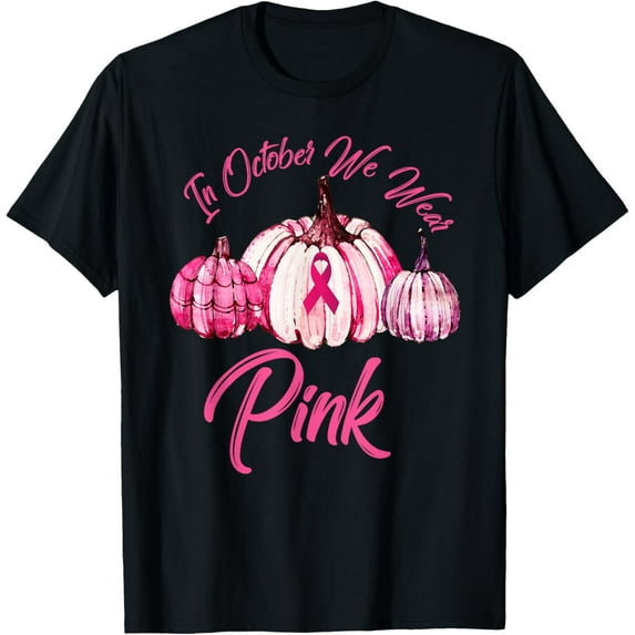 In October We Wear Pink Pumpkin Breast Cancer Halloween T-Shirt