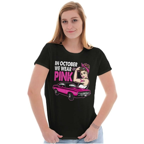 In October We Wear Pink Ribbon Womens Slim Fit Graphic Tee Brisco Brands L