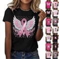 thumbnail image 1 of In October We Wear Pink Shirts for Women Breast Cancer Awareness Care Support Gift for Survivors Printed Short Sleeve Tee Tops, 1 of 4