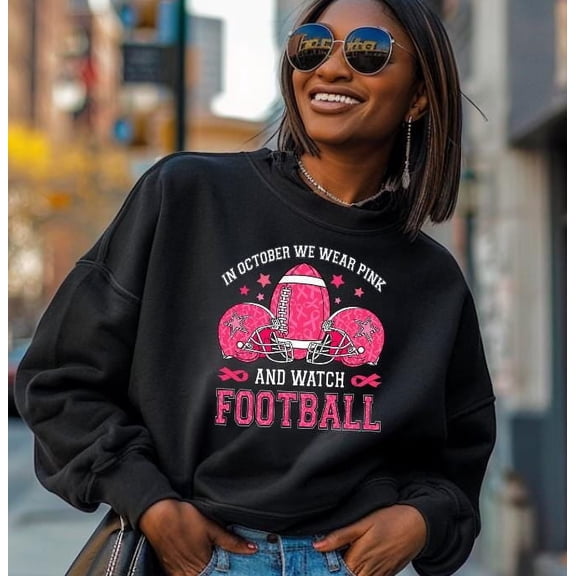 In October We Wear Pink Sweatshirt, Breast Cancer Awareness Shirt, Football, Pink Football **25% off at checkout until 9/30 Code: VIRGO