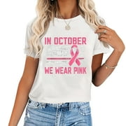 LADYCARE In October We Wear Pink Us Flag Breast Cancer Awareness T-Shirt