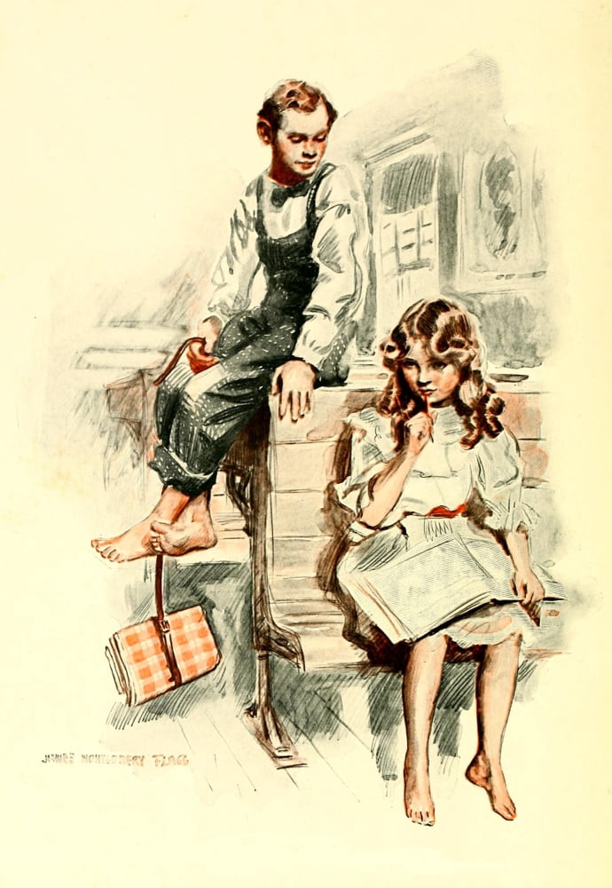 In Old School Days 1907 Waiting Canvas Art - James Montgomery Flagg (24 x 36)