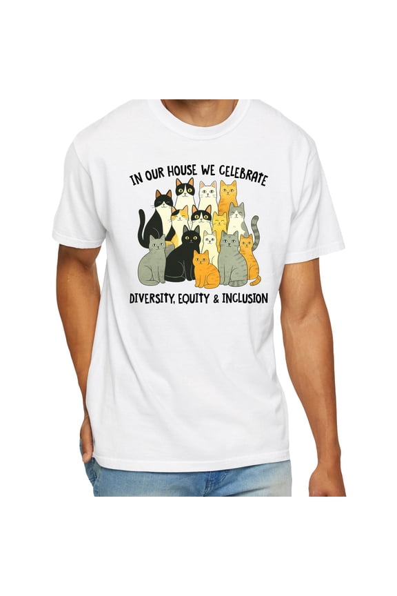 In Our House We Celebrate Diversity Equity And Inclusion Cat Lady T-Shirt