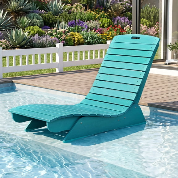 In-Pool Chaise Lounge Chair, Fade-Resistant All-Weather Hdpe Poolside Tanning Lounger with Contoured Seat for Baja Shelf and Deck, Turquoise