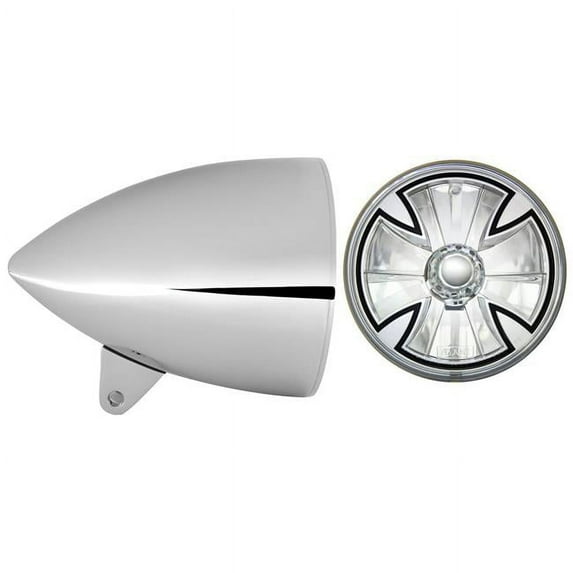 In Pro Car Wear HB51210-X 5.75 in. Smooth Headlight Bucket, Chrome with T50X00 Iron Cross Lamp