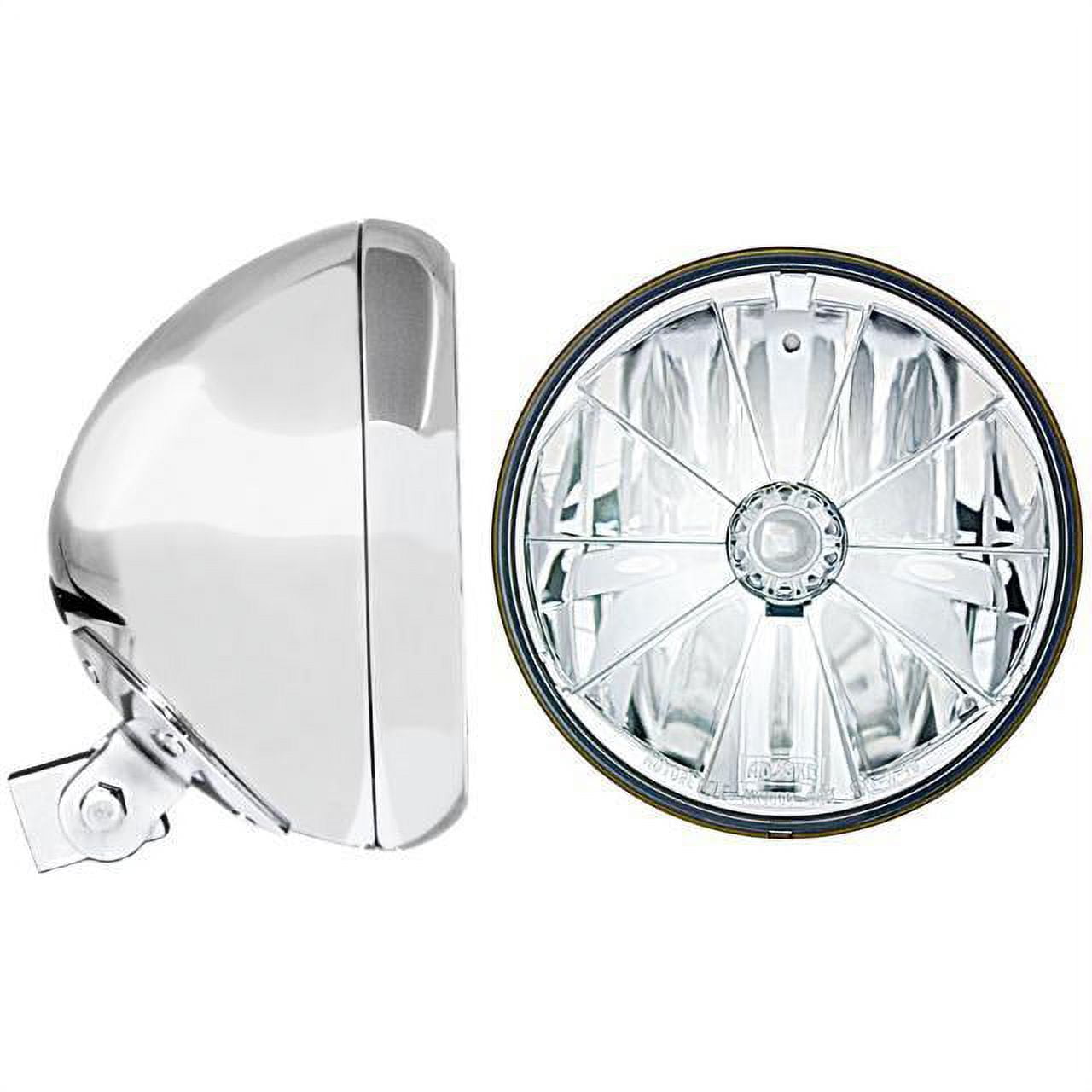 In Pro Car Wear HB77010-7 7 in. Universal Headlight Bucket, Chrome with T70700 PC Pie Cut ICE Headlamp with H4 Bulb