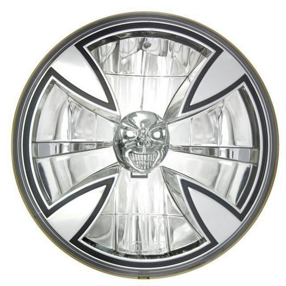 In Pro Car Wear T70X00-SR 7 in. Iron Cross Headlamp with H4 Bulb & Skull Bulb Cover