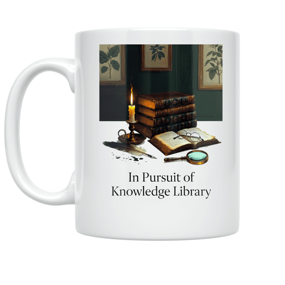 In Pursuit of Knowledge Library Scene - Dark Academia Enthusiast - 11 oz Ceramic Coffee Mug