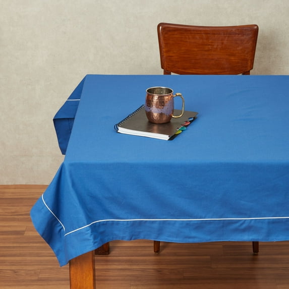 Rangeene Home 100% Cotton Solid Color Soft Feel Washable Rectangular Table Cover Cloth; Rectangular 60 X 90; Seats Table for 6; Blue