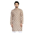 thumbnail image 1 of In-Sattva Men's Cotton Folk Print Banded Sattva-Collar Knee-Length Kurta Tunic; Heritage Beige ; LG, 1 of 2