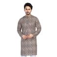 thumbnail image 1 of In-Sattva Men's Cotton Folk Print Banded Sattva-Collar Knee-Length Kurta Tunic; Multicoloured Mosaic ; SM, 1 of 2
