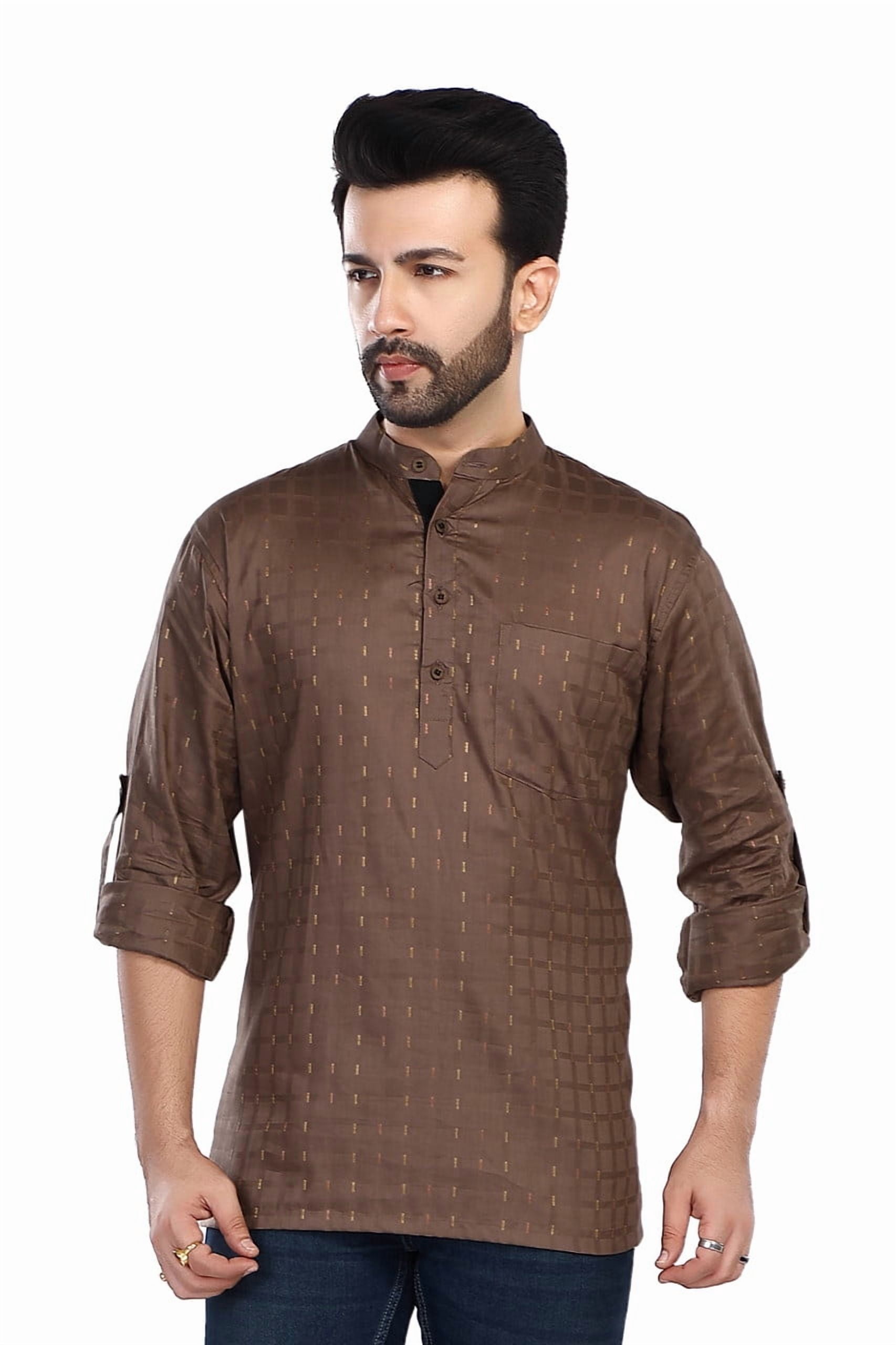 In-Sattva Men's Cotton Printed Henley Style Sattva-Collar Hip-Length ...