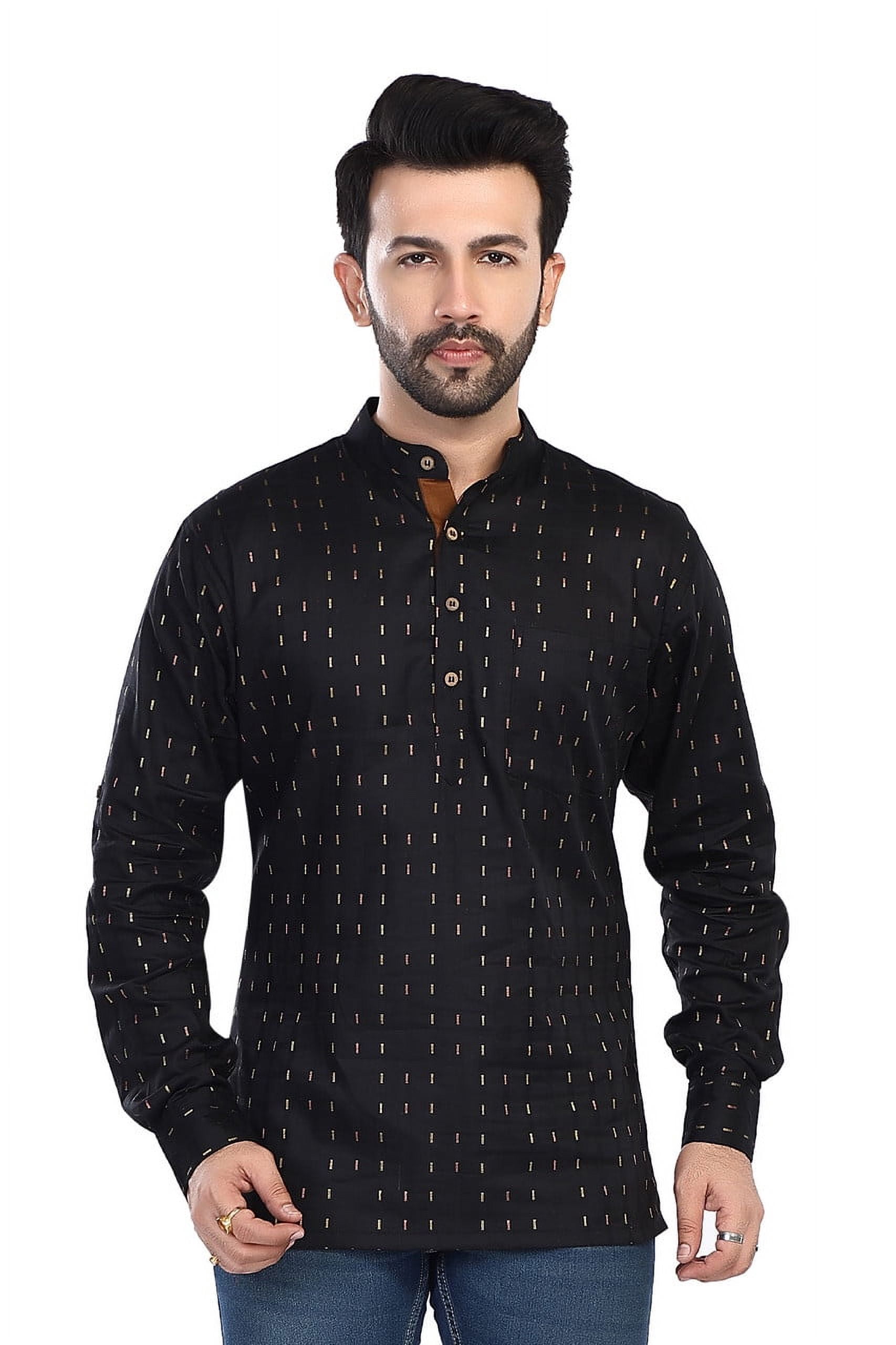 In-Sattva Men's Cotton Printed Henley Style Sattva-Collar Hip-Length ...