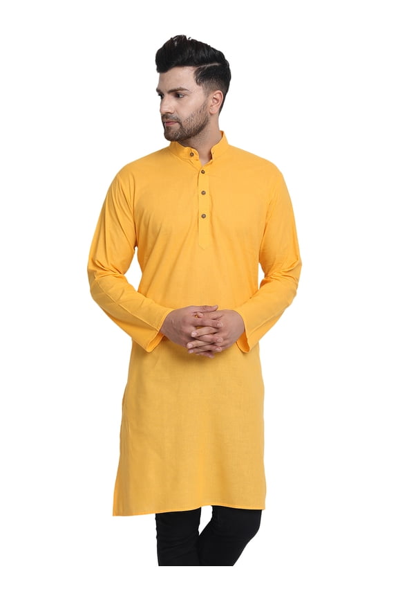 Men's Indian Banded Classic Collar Pure Cotton Long Kurta Tunic