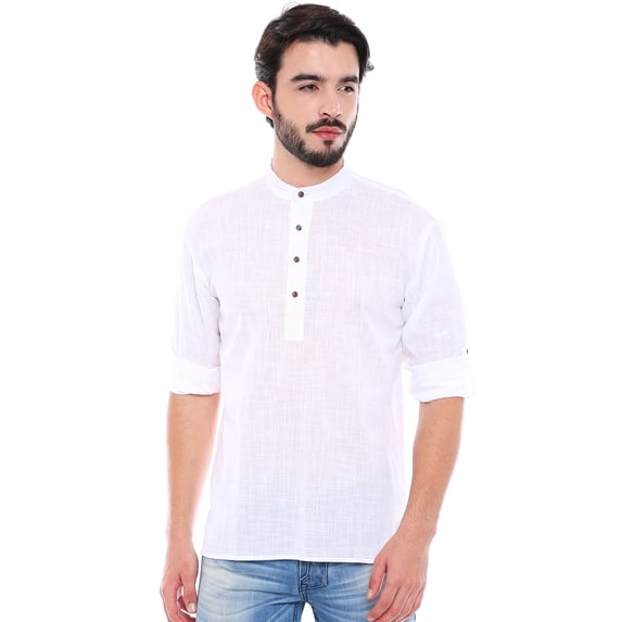 In-Sattva Men's Indian Classic Pintucked Short Kurta Tunic with Mandarin Collar