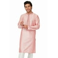 thumbnail image 1 of In-Sattva Men's Indian Embroidered Banded Collar and Placket Long Kurta Tunic; British Pink; SM, 1 of 5