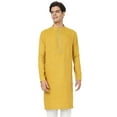 thumbnail image 1 of In-Sattva Men's Indian Embroidered Dobby Textured Woven Long Kurta Tunic; Turmeric Yellow; XXL, 1 of 5