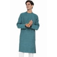 thumbnail image 1 of In-Sattva Men's Indian Embroidered Dobby Textured Woven Long Kurta Tunic; Turqouise; SM, 1 of 5