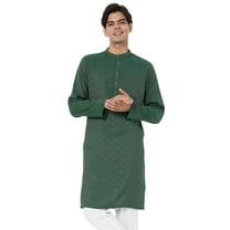In-Sattva Men's Indian Mandarin Collar Geometric Patterned Long Kurta Tunic; Hunter Green; SM