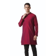In-Sattva Mens Mandarin Collar Micro Dobby Fine Print Mid-Length Kurta Tunic; Magenta
