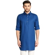 In-Sattva Mens Pullover Pathani Rollup Sleeve Kurta Tunic with Shoulder Strap; Ink-Blue; MD