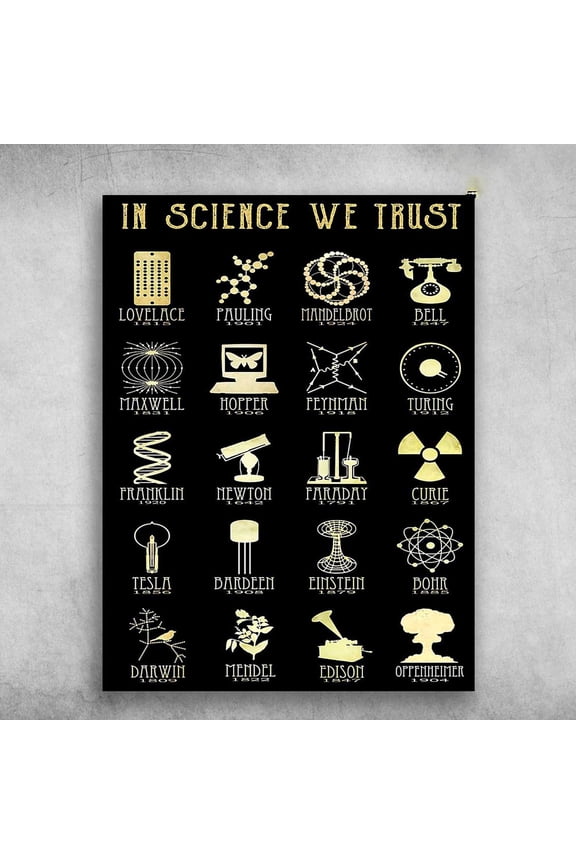 In Science, We Trust Lovelace, Pauling, Mandelbrot, Bell, Maxwell, Hopper, Feynman 11 x 17 Inch Poster