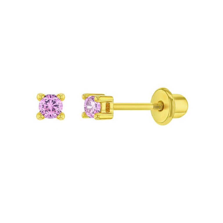 In Season Jewelry 18k Gold Plated Tiny Crystal Screw Back Baby Earrings 2mm  