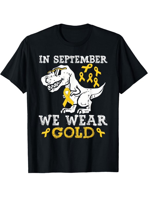 In September We Wear Gold Trex Childhood Cancer Awareness T-Shirt